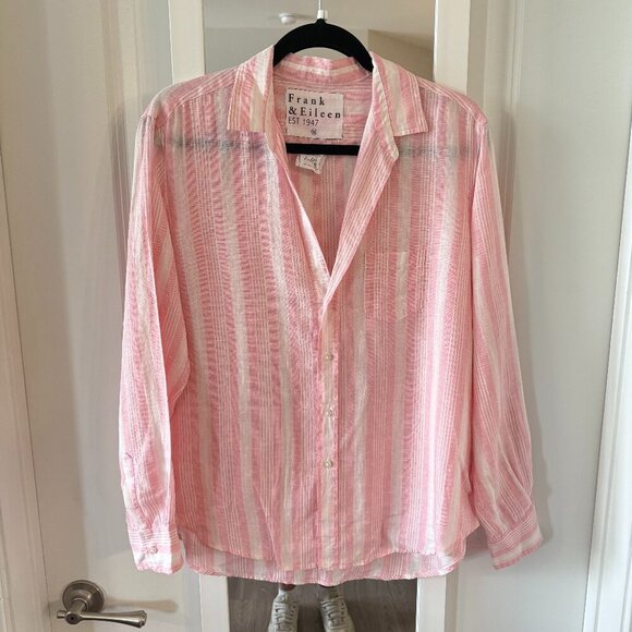 Frank and Eileen Eileen Button Up Blouse Size Medium Color Pink White - Picture 2 of 5